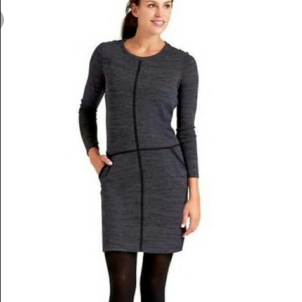 Athleta Destiny Long Sleeve Pocket Dark Grey Space Dye Dress - Medium